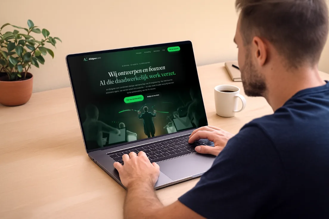 Ontwerper werkt aan een website op een laptop